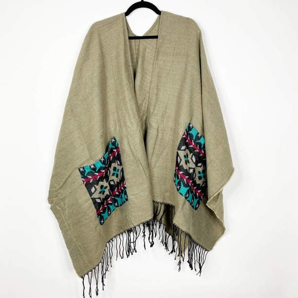 On My Rack Accessories - NEW Boho Southwest Ruana Oversized Open Wrap Poncho Blanket Scarf